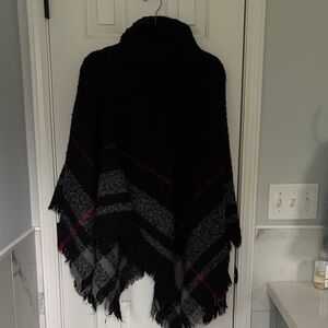 Elegant Black, Red and Gray Poncho